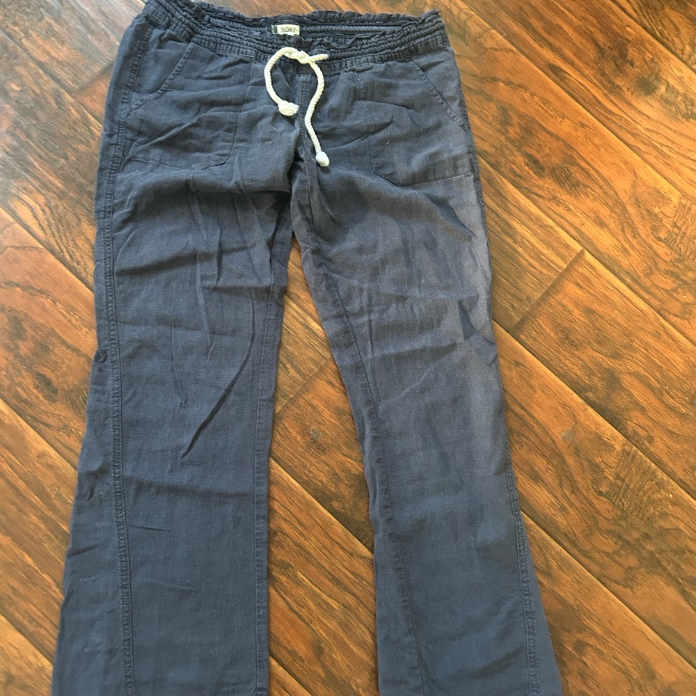 Roxy Navy Wide Leg Linen Pants